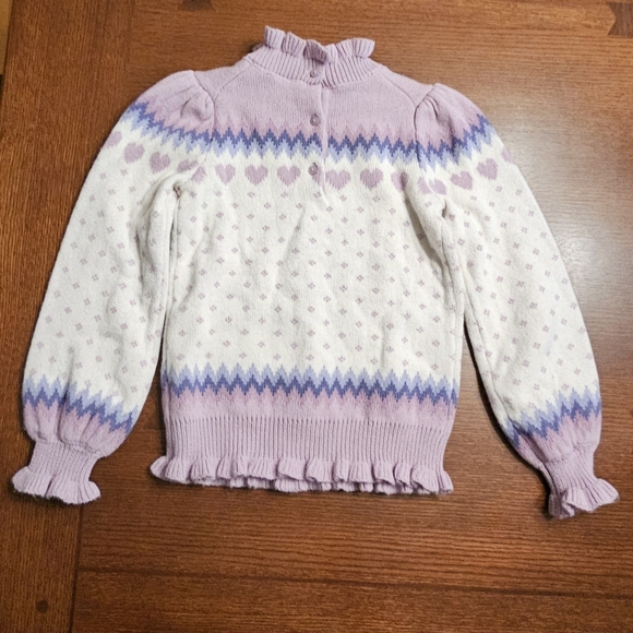 Janie And Jack Cream And Sugar Fair Isle Heart Ruffle Sweater Size 7 - Picture 2 of 10